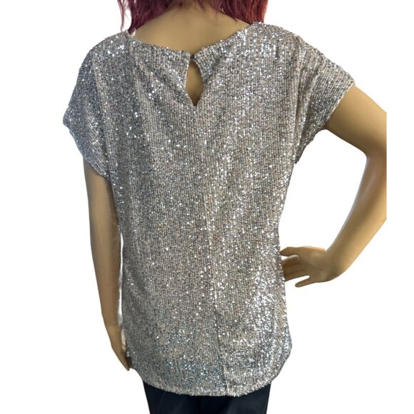 NWT - Rachel Zoe Short Sleeve Sequin Blouse in Silver Size M - Picture 5 of 6